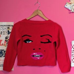 Betsey Johnson Vintage Pin-up Marilyn Monroe Cardigan size small
